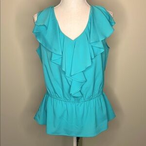 WDNY Turquoise Ruffle Sleeveless Top. Large